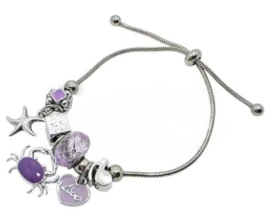 Pulsera de acero quirurgico con dije fantasia violeta regulable